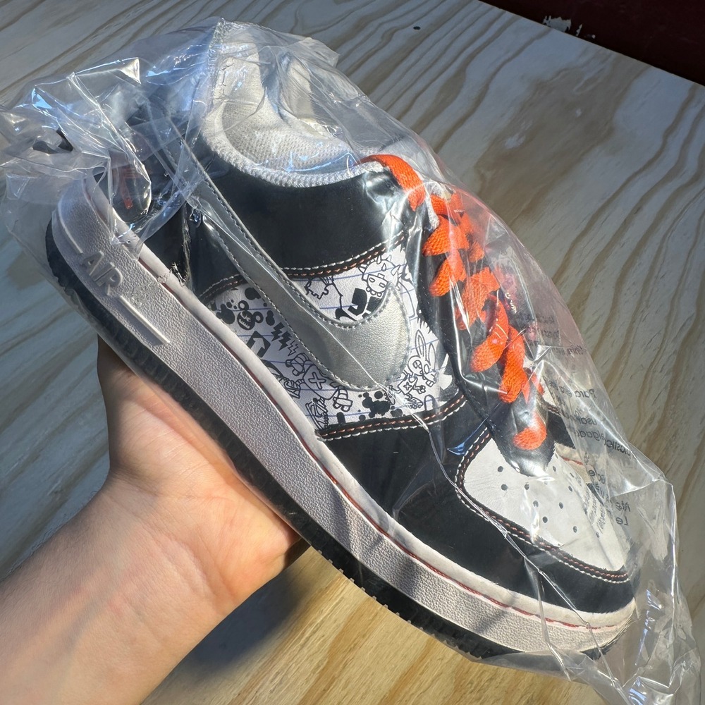 Nike Kids Air Force 1 Low Premium Navy Orange White Doodle Graffiti Size 5Y